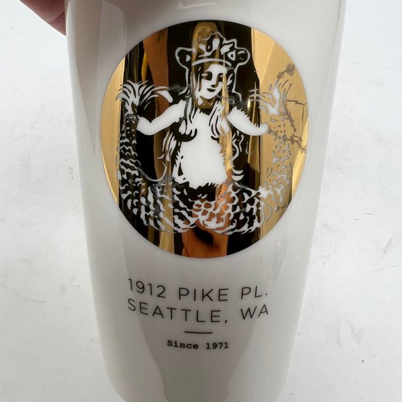 (SOLD)Starbucks Coffee White Porcelain and Gold Graphic Mug w/ Lid and Box - Picture 9 of 12